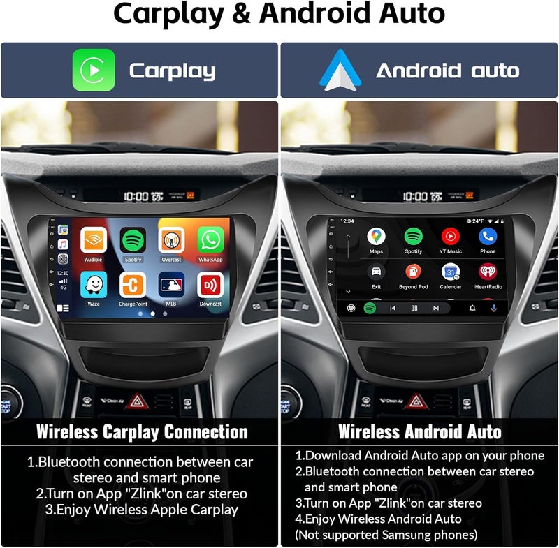 SIXWIN 1G+32G Android Car Stereo Radio for Hyundai Elantra 2011 2012 2013 with Wireless Apple Carplay Android Auto Bluetooth 9 inch Touchscreen with GPS Navigation WiFi HiFi FM RDS Backup Camera MIC - Image 3